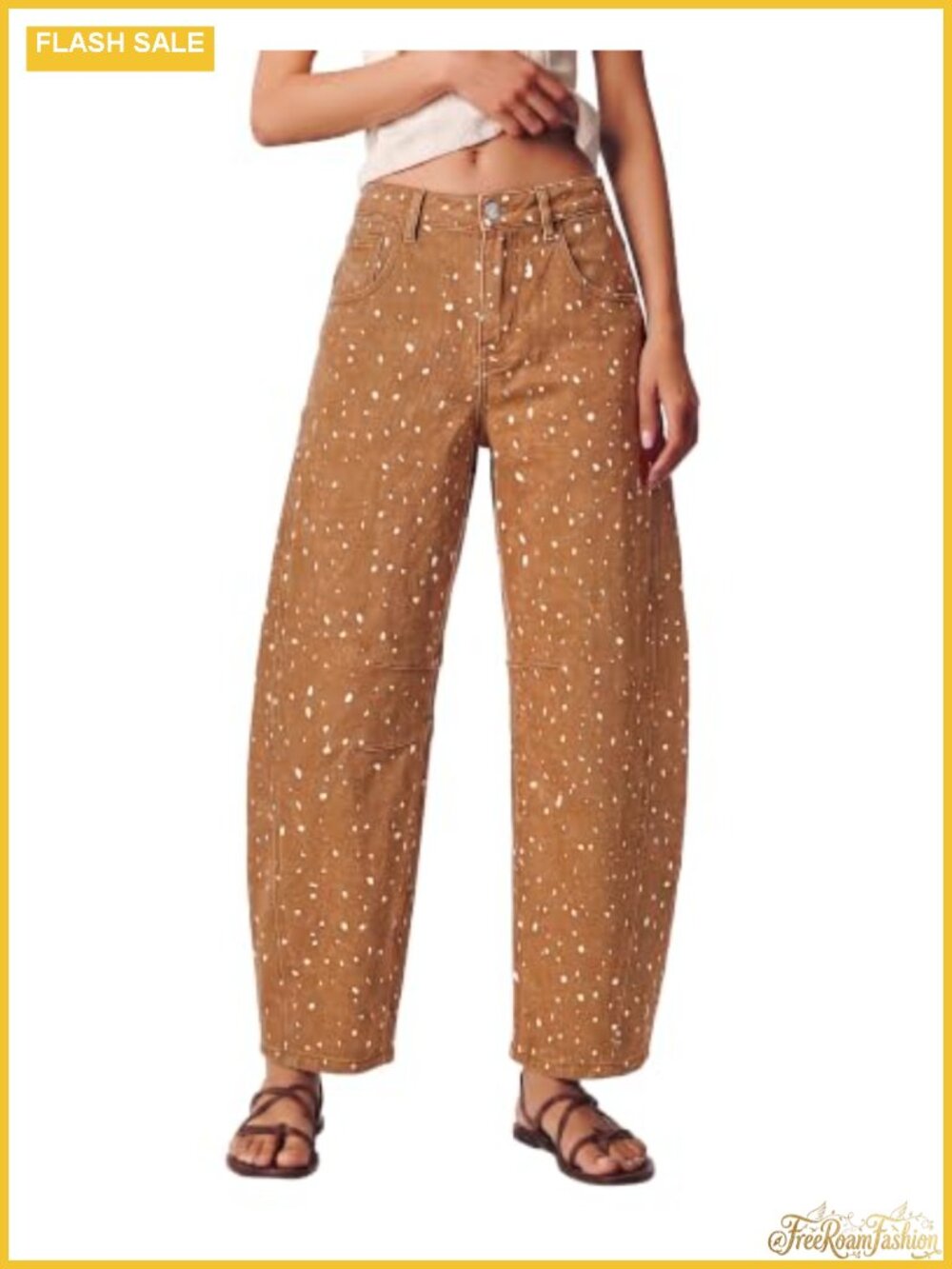 High Rise Barrel Jeans Women Deer Print Denim Pants